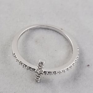 Sterling Silver Cross Clear CZ Ring